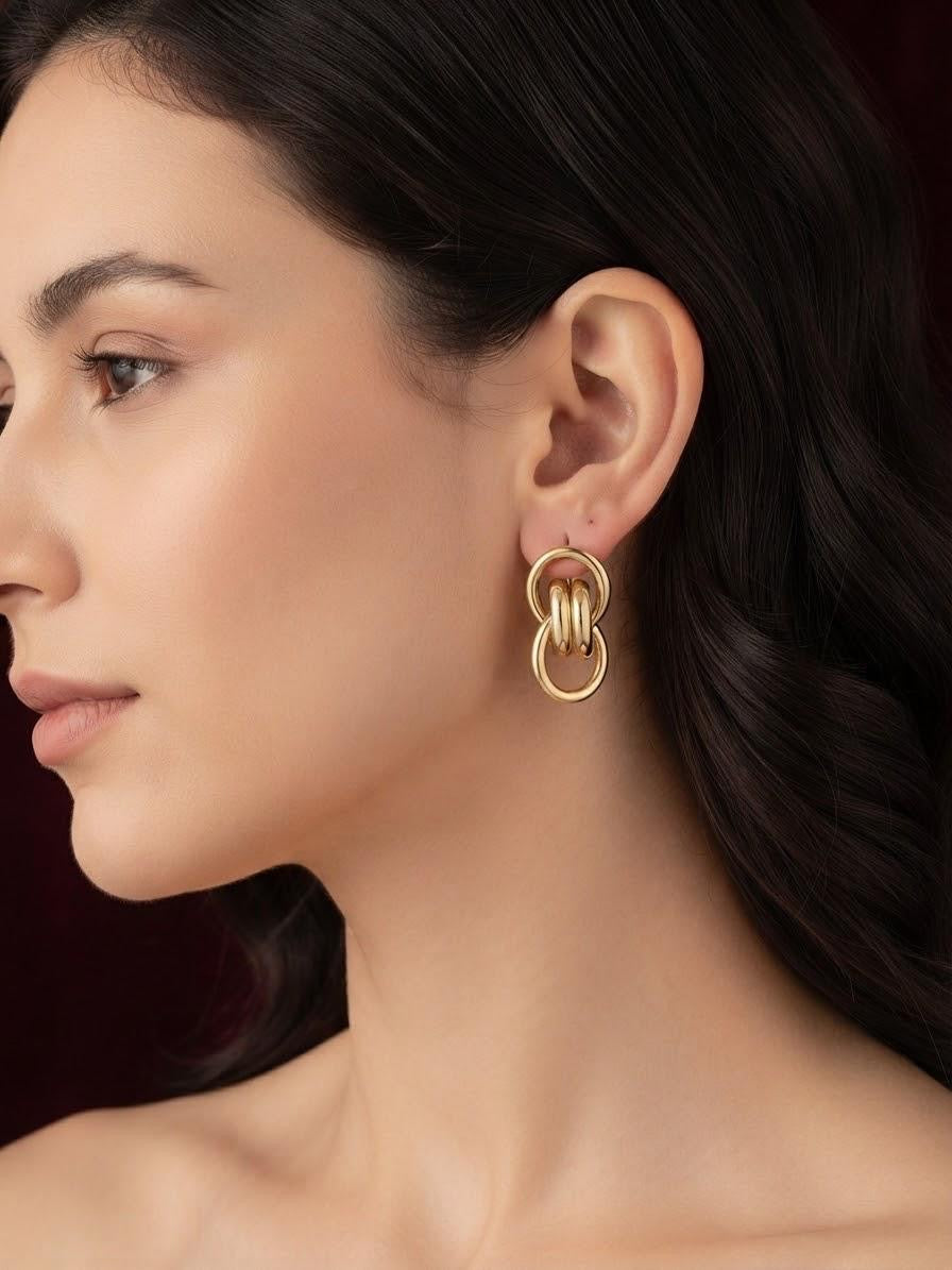 Golden Triple Loop Statement Earrings