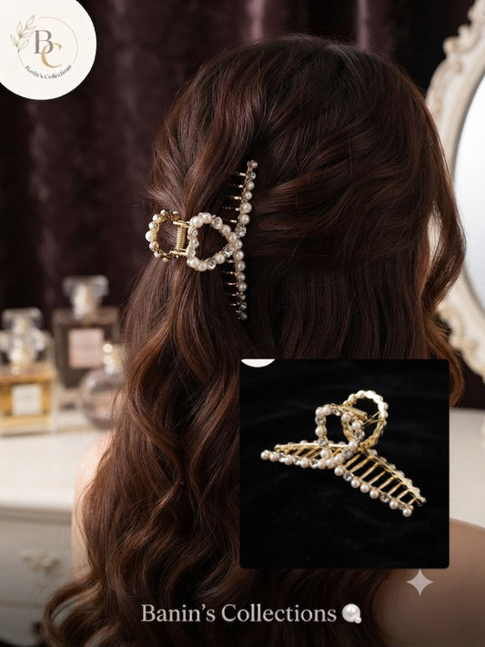 Elegant Pearl & Metal Hair Claw Clips for Women