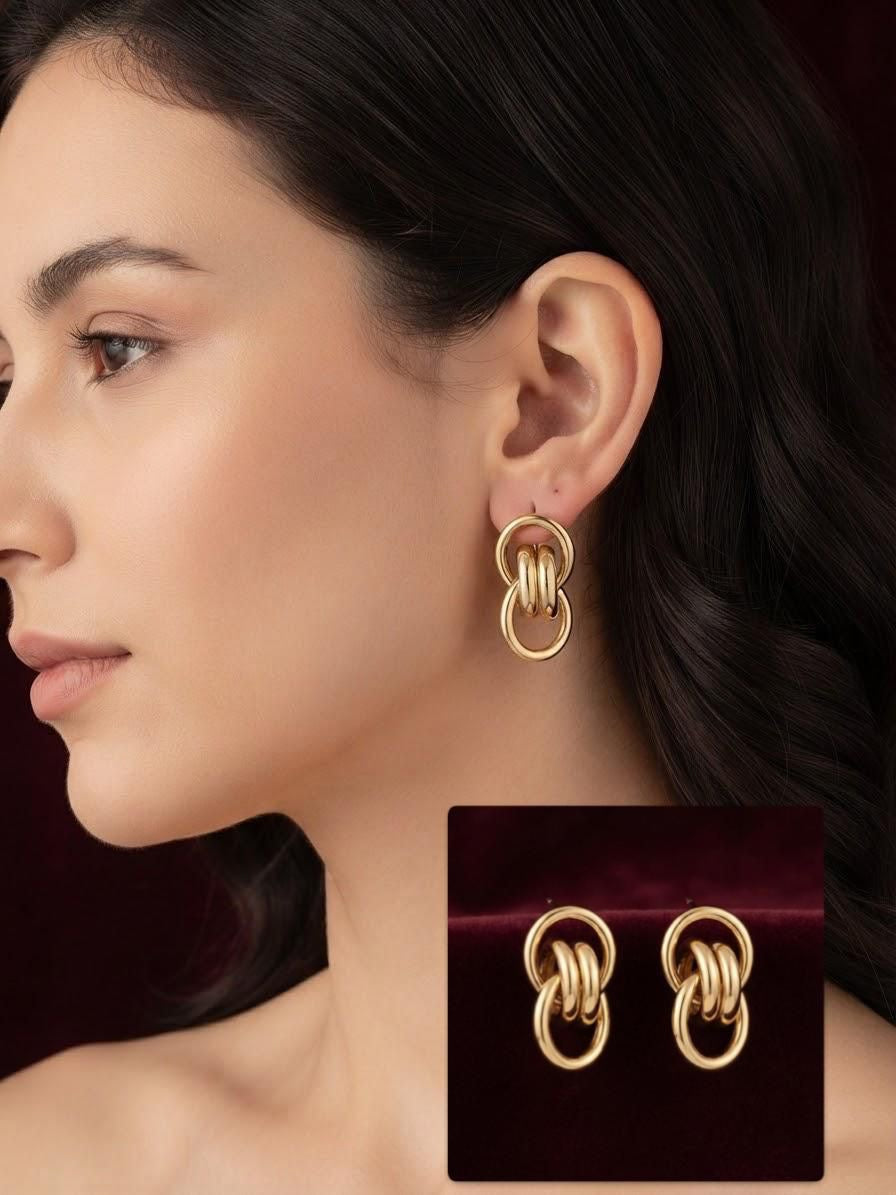 Golden Triple Loop Statement Earrings