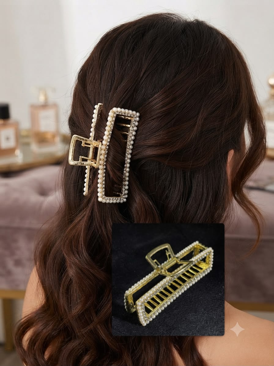 Elegant Pearl & Metal Hair Claw Clips for Women