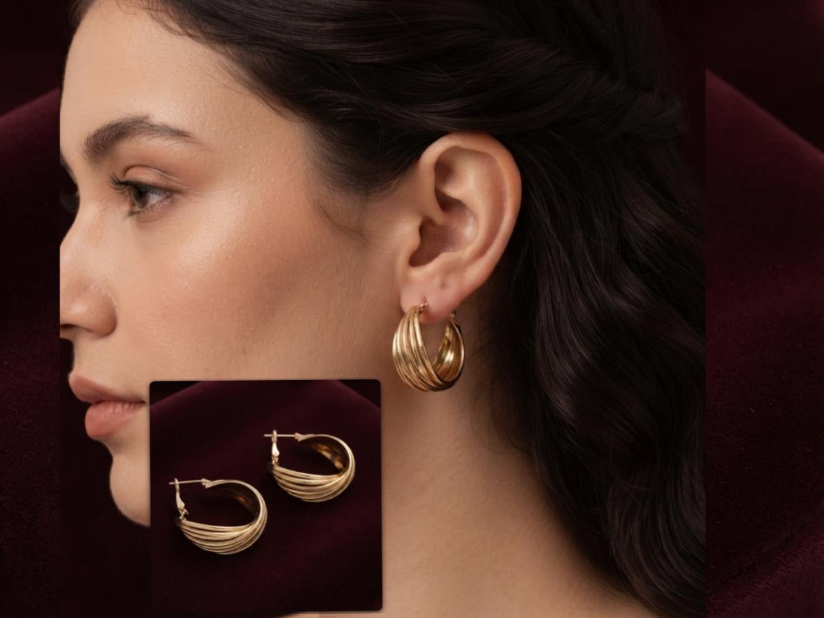 Golden Multi-Layered Textured Hoop Earrings