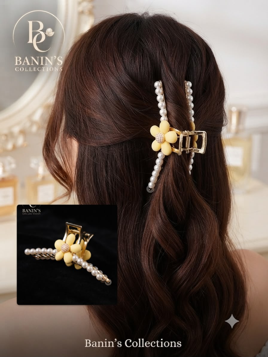 Elegant Pearl & Metal Hair Claw Clips for Women