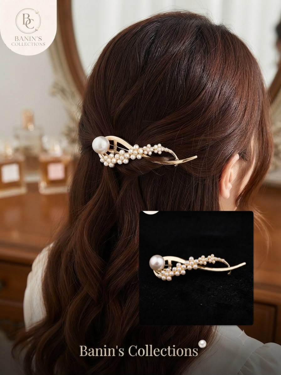 Elegant Pearl & Metal Hair Claw Clips for Women