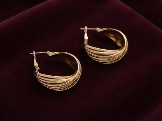 Golden Multi-Layered Textured Hoop Earrings