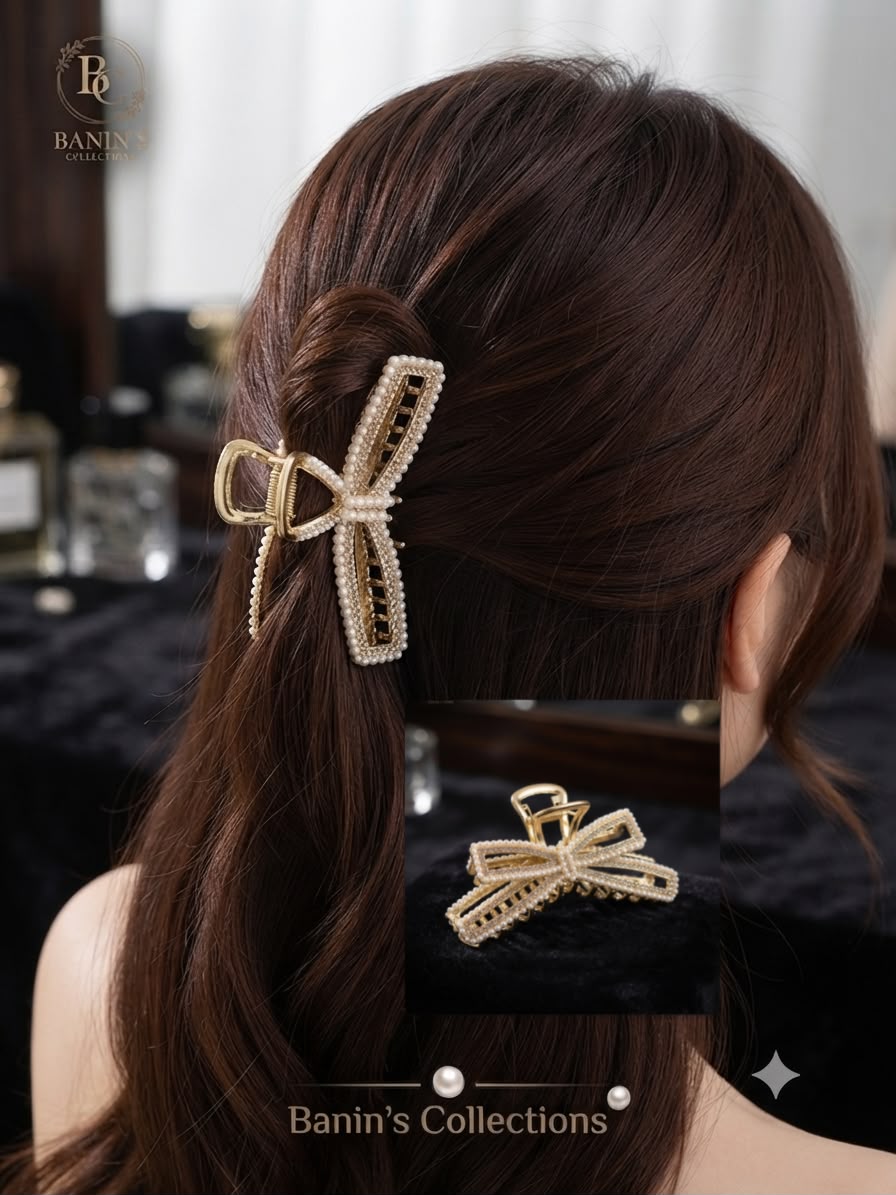 Elegant Pearl & Metal Hair Claw Clips for Women