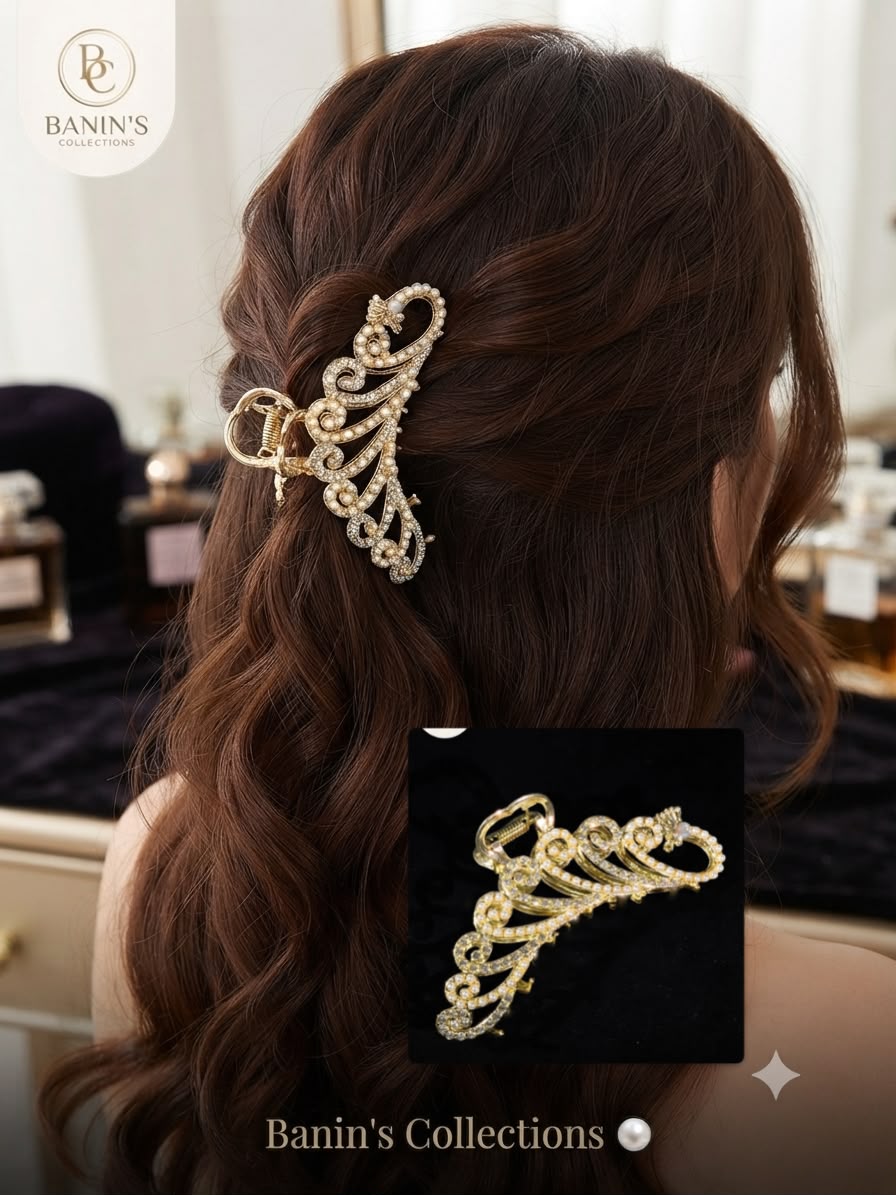 Elegant Pearl & Metal Hair Claw Clips for Women